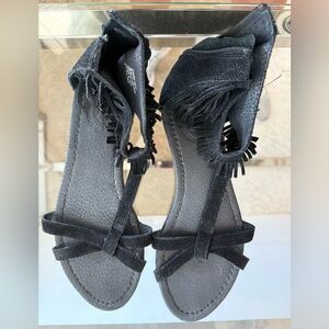 Seychelles Black Ankle Fringe Sandals